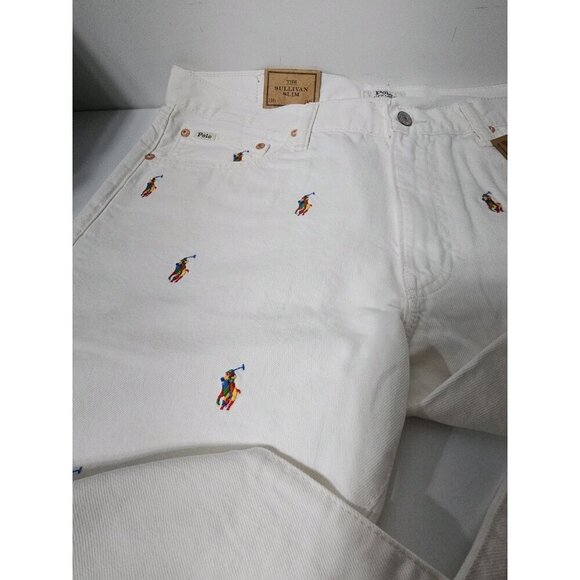 Polo Ralph Lauren 36x30 White The Sullivan Slim All Over Pony Denim Jeans NWT - Picture 5 of 9